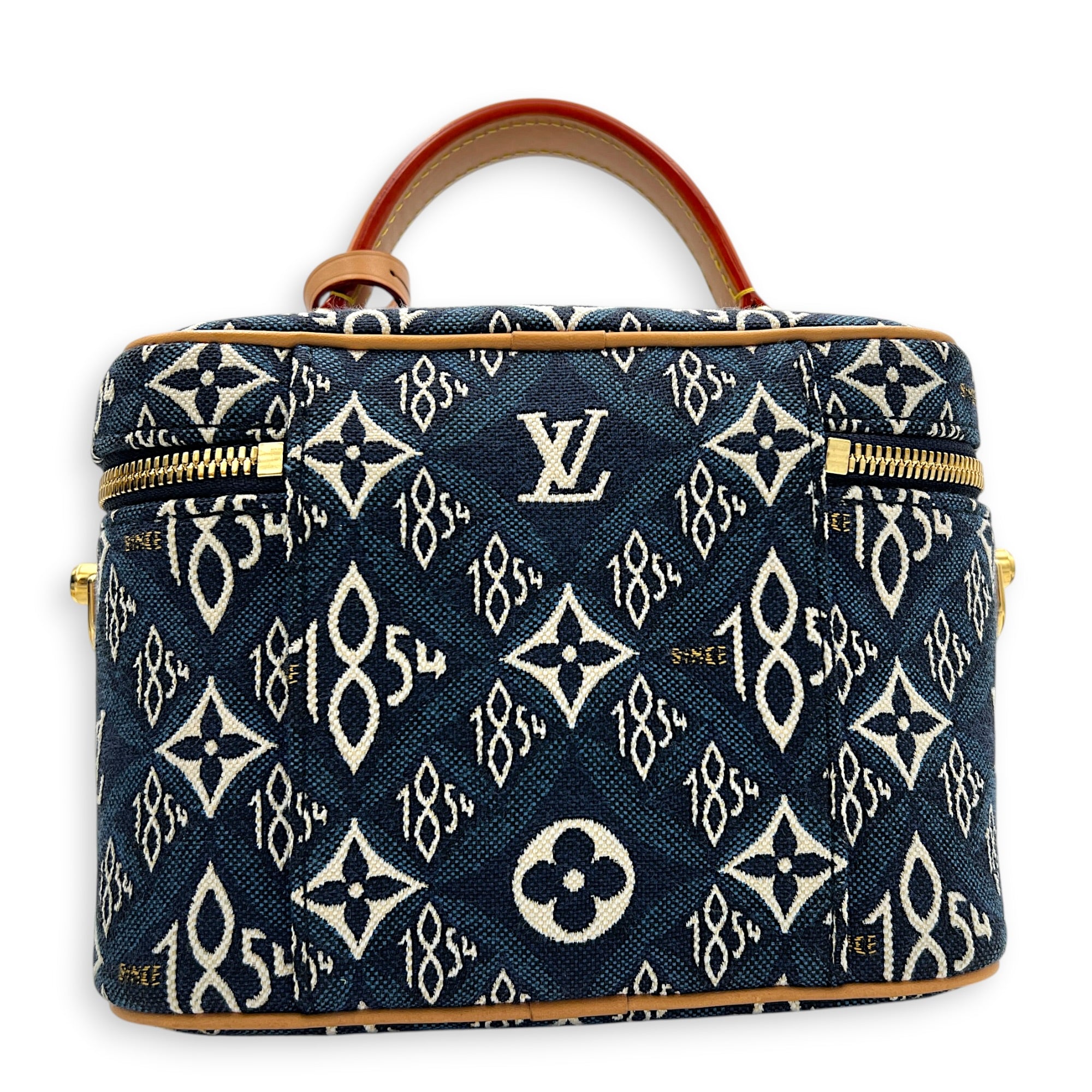 Vanity Blue Top Handle Bag in Jacquard, Gold hardware