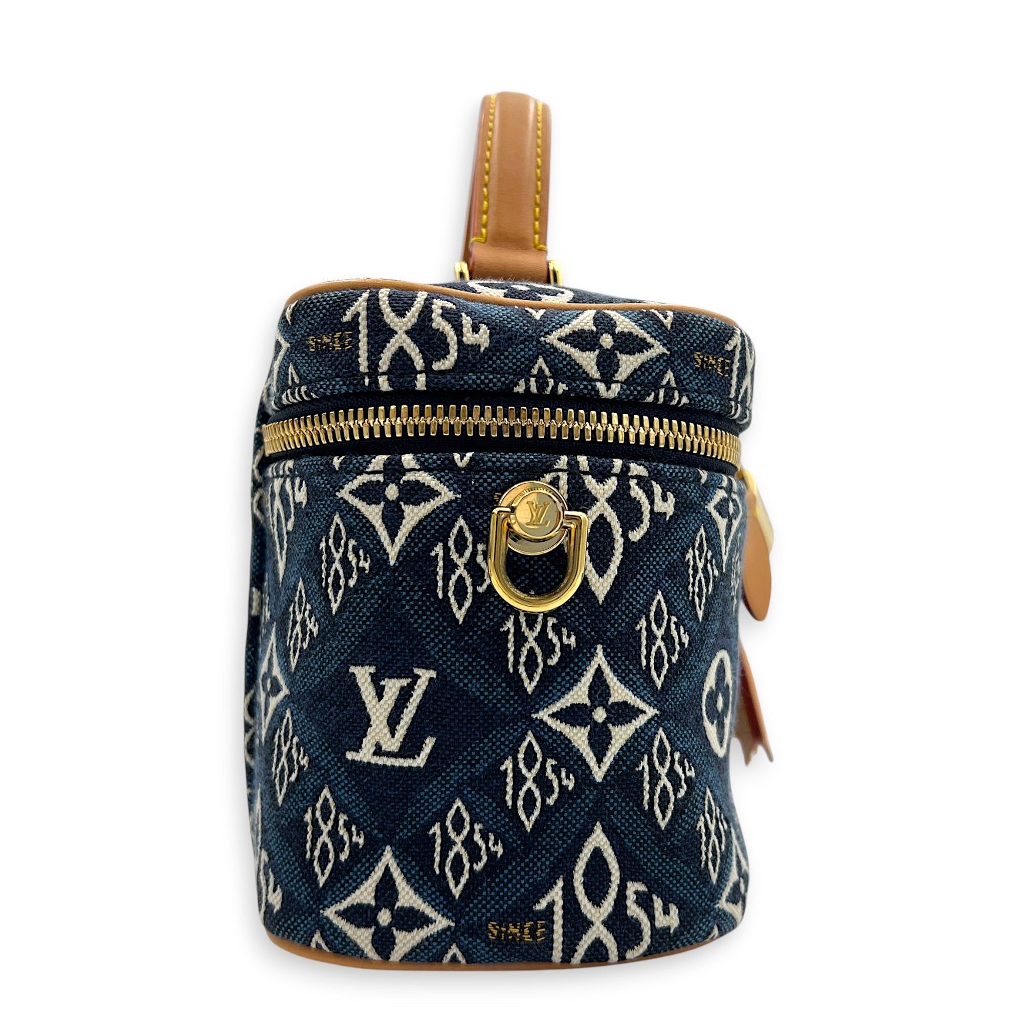 Vanity Blue Top Handle Bag in Jacquard, Gold hardware