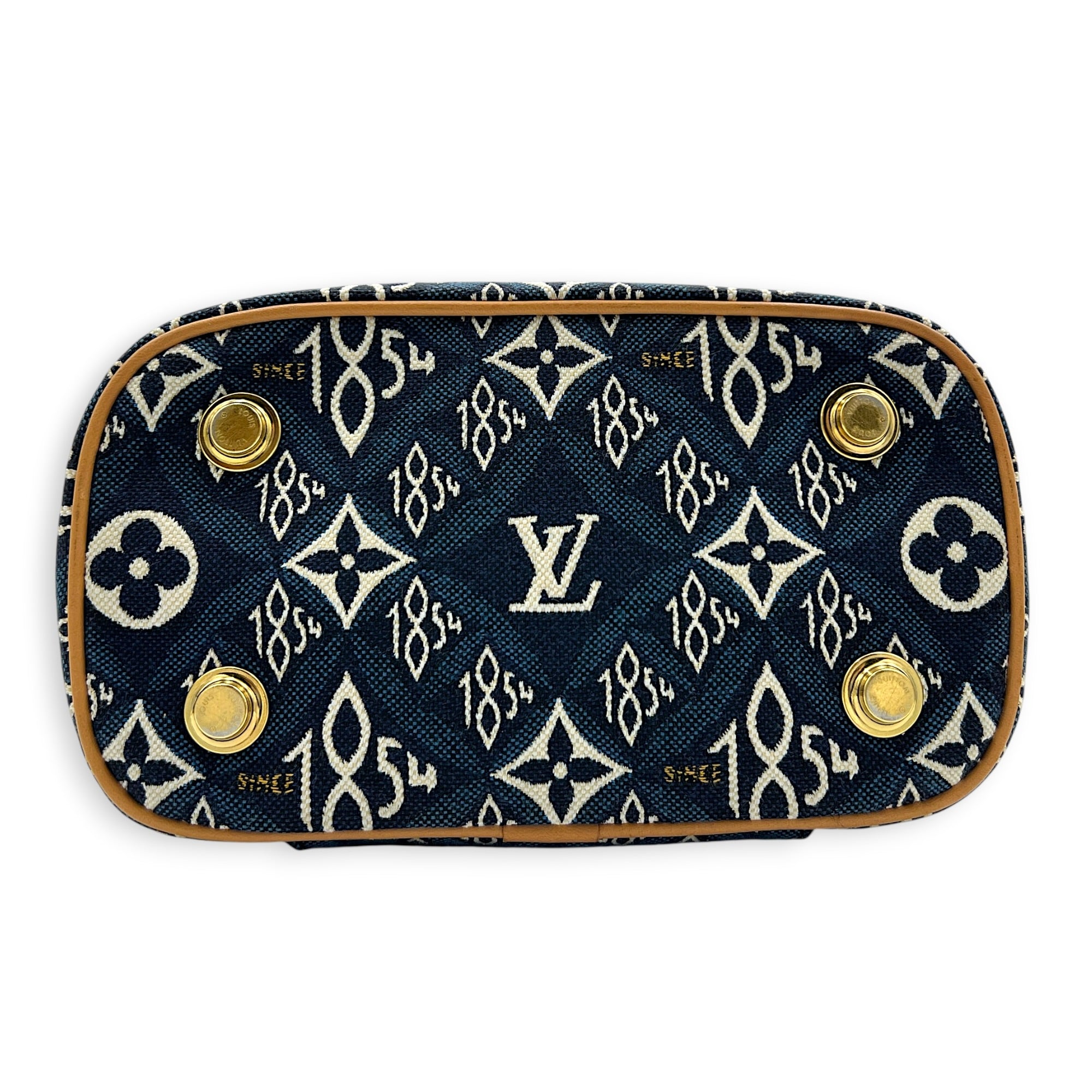 Vanity Blue Top Handle Bag in Jacquard, Gold hardware