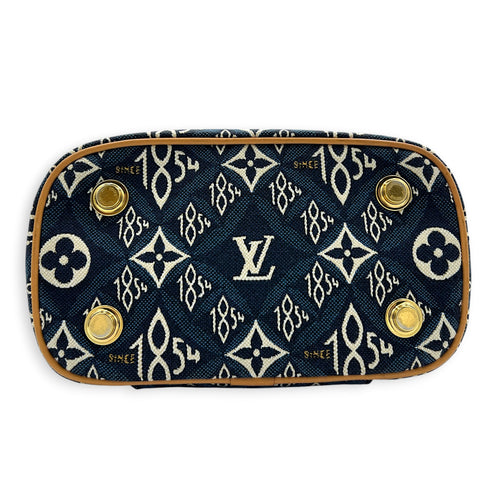 Vanity Blue Top Handle Bag in Jacquard, Gold hardware