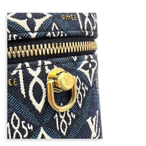 Vanity Blue Top Handle Bag in Jacquard, Gold hardware