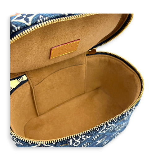 Vanity Blue Top Handle Bag in Jacquard, Gold hardware