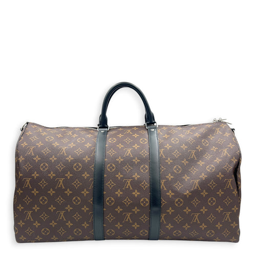Keepall 55 Brown Top Handle Bag in Monogram Coated Canvas, Silver hardware