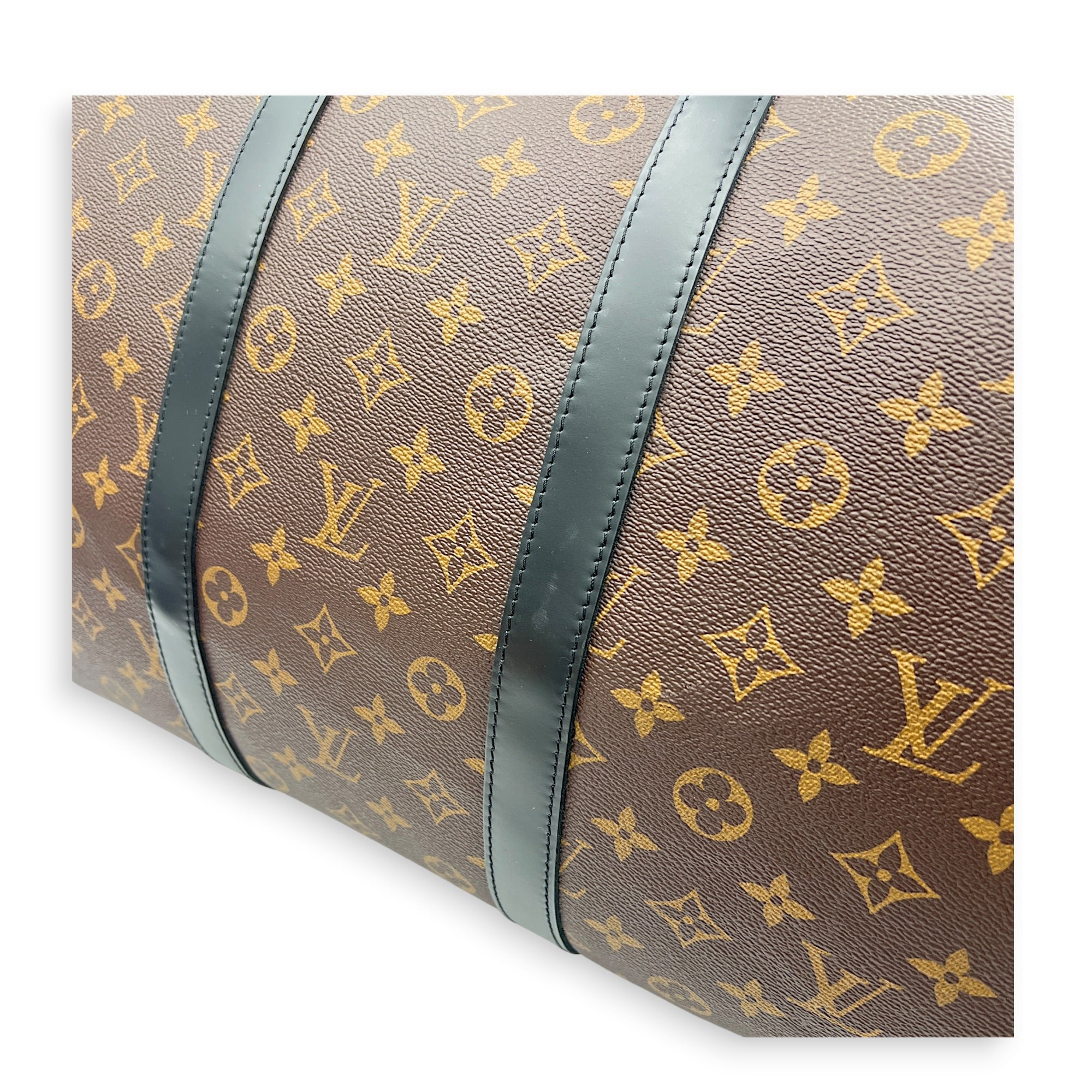 Keepall 55 Brown Top Handle Bag in Monogram Coated Canvas, Silver hardware