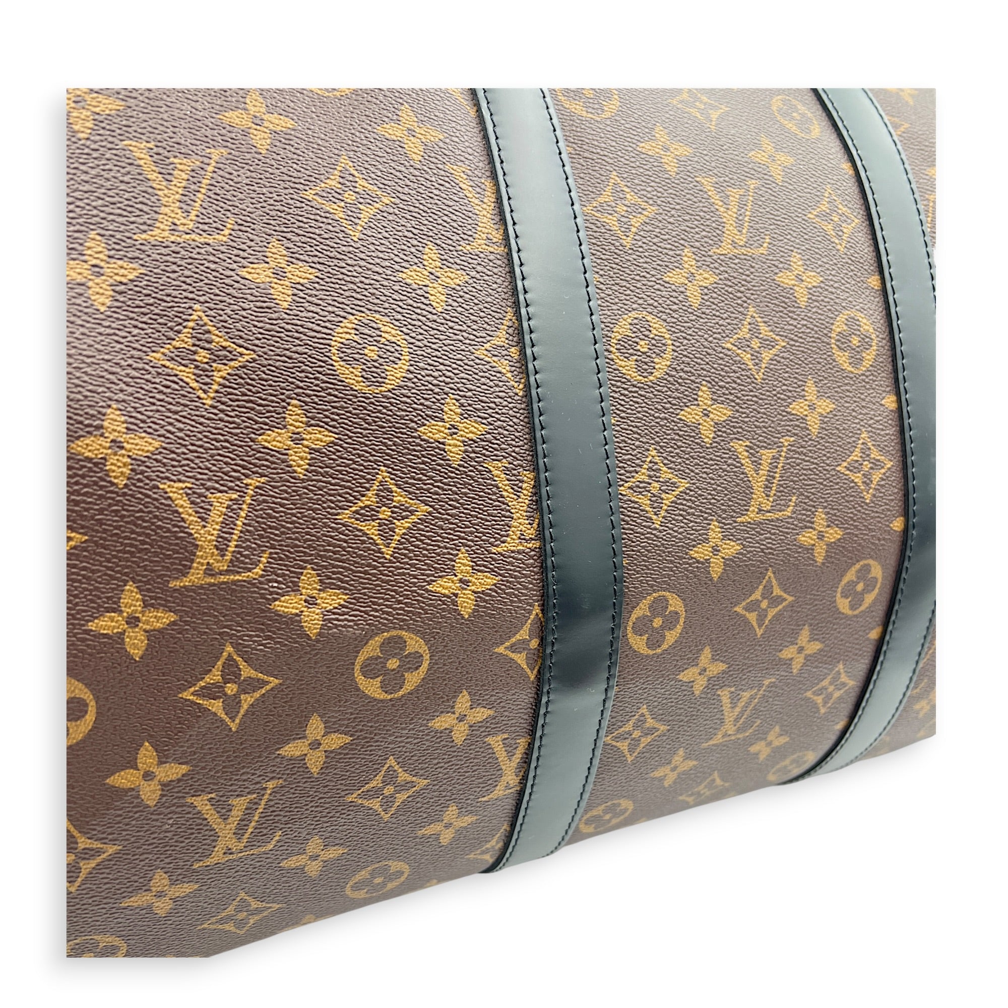 Keepall 55 Brown Top Handle Bag in Monogram Coated Canvas, Silver hardware