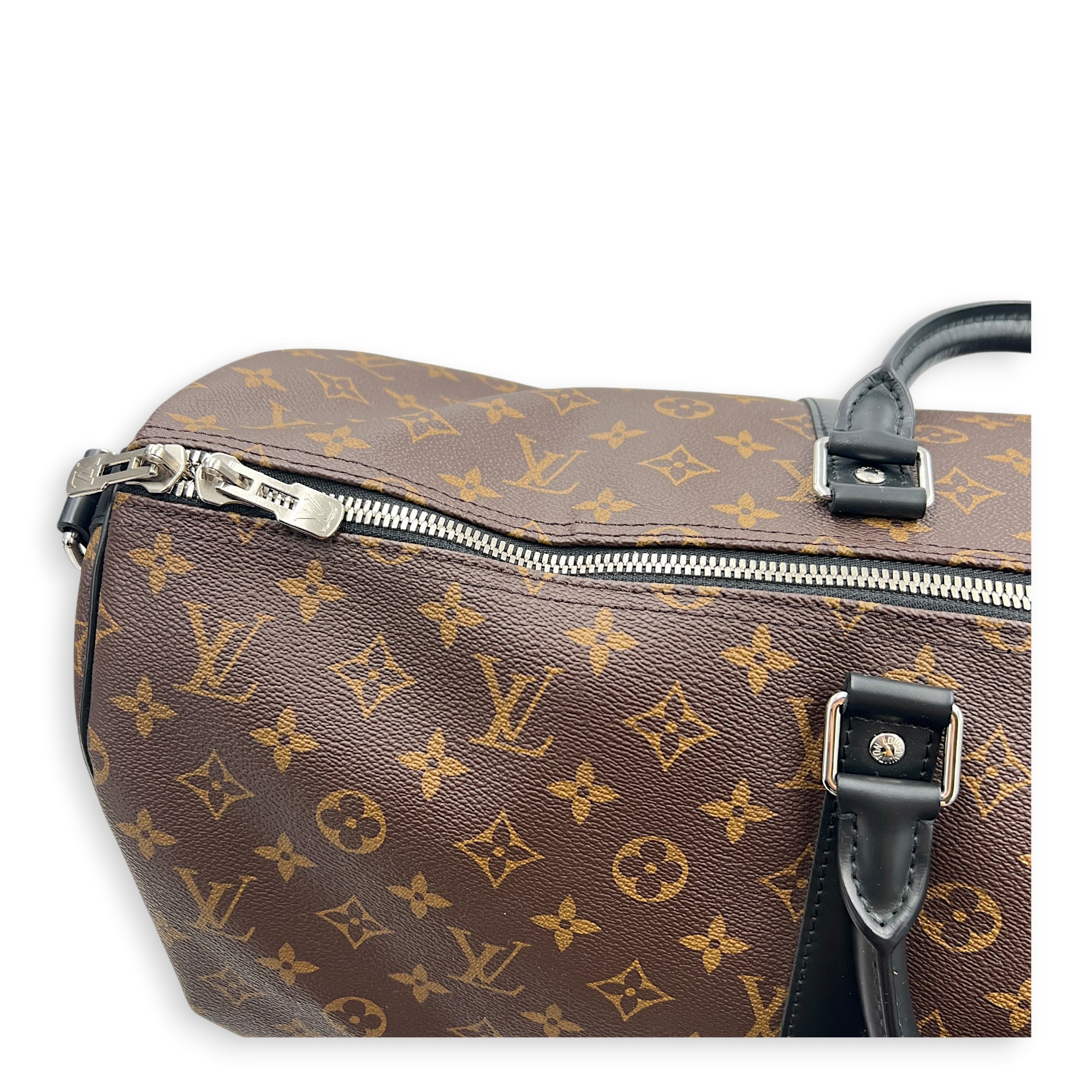 Keepall 55 Brown Top Handle Bag in Monogram Coated Canvas, Silver hardware