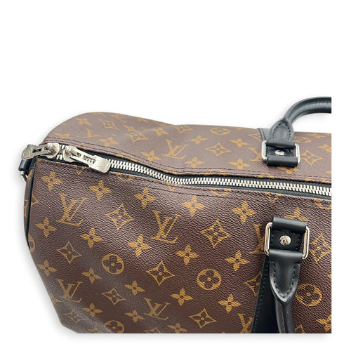 Keepall 55 Brown Top Handle Bag in Monogram Coated Canvas, Silver hardware