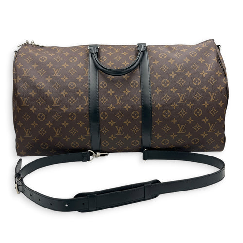 Keepall 55 Brown Top Handle Bag in Monogram Coated Canvas, Silver hardware