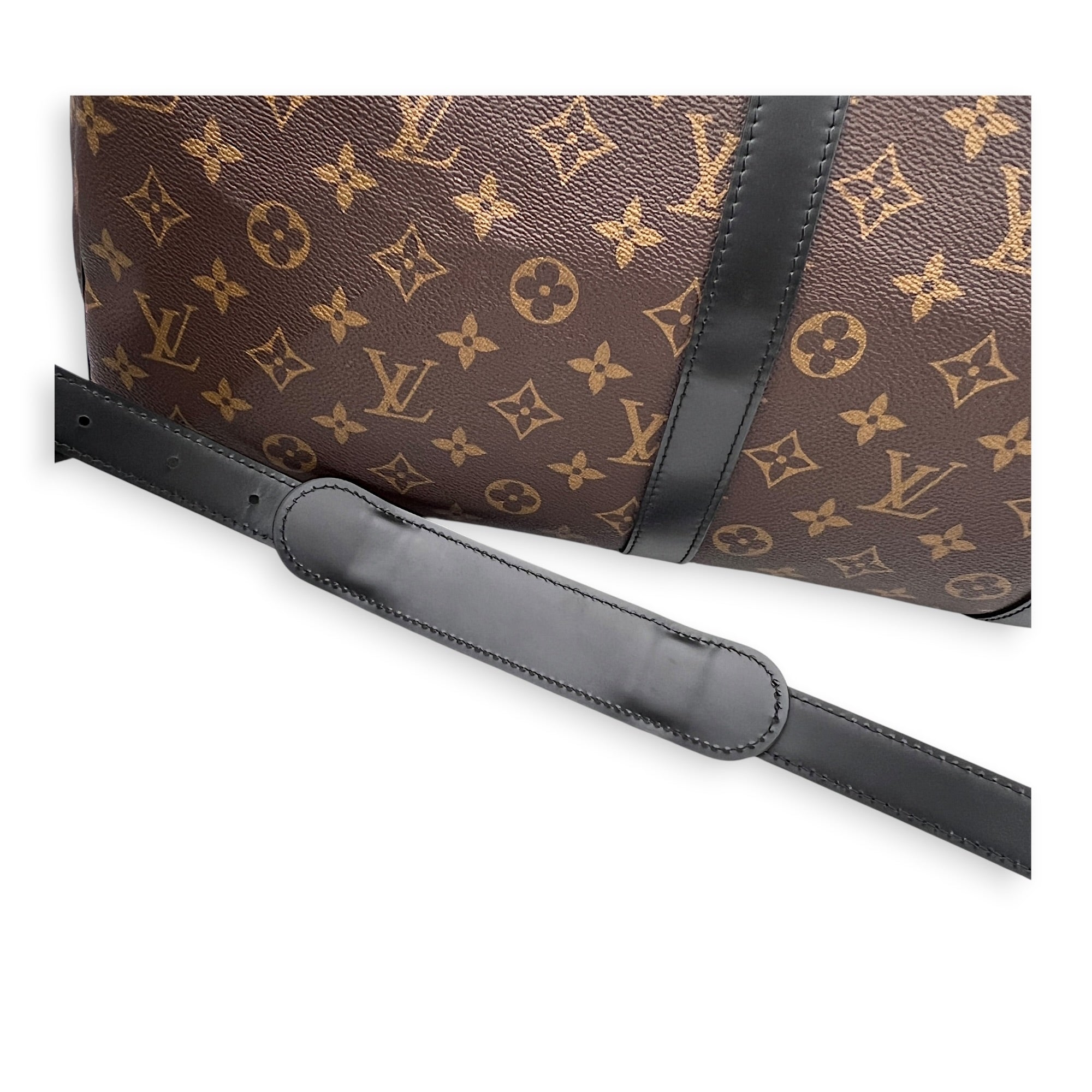Keepall 55 Brown Top Handle Bag in Monogram Coated Canvas, Silver hardware