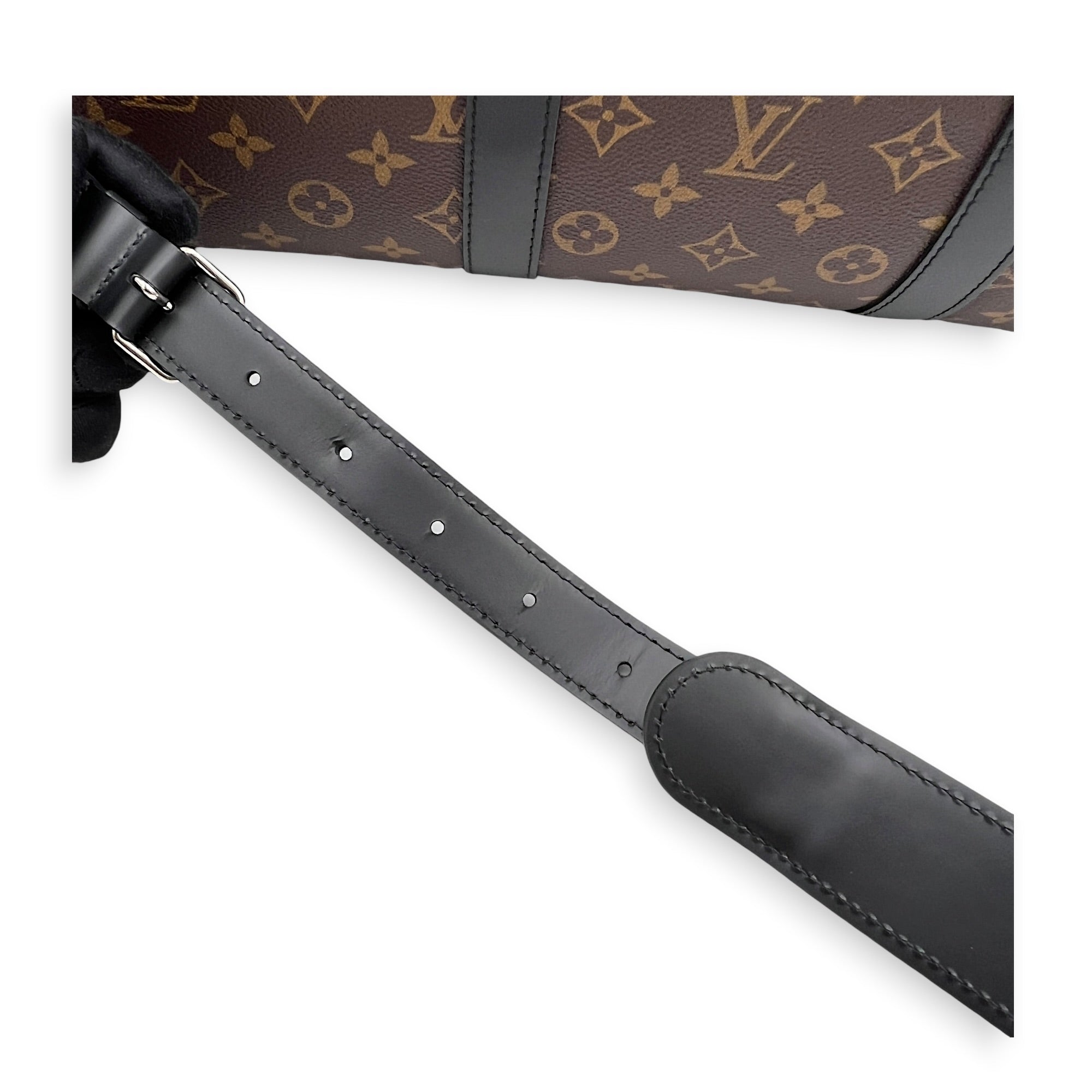 Keepall 55 Brown Top Handle Bag in Monogram Coated Canvas, Silver hardware