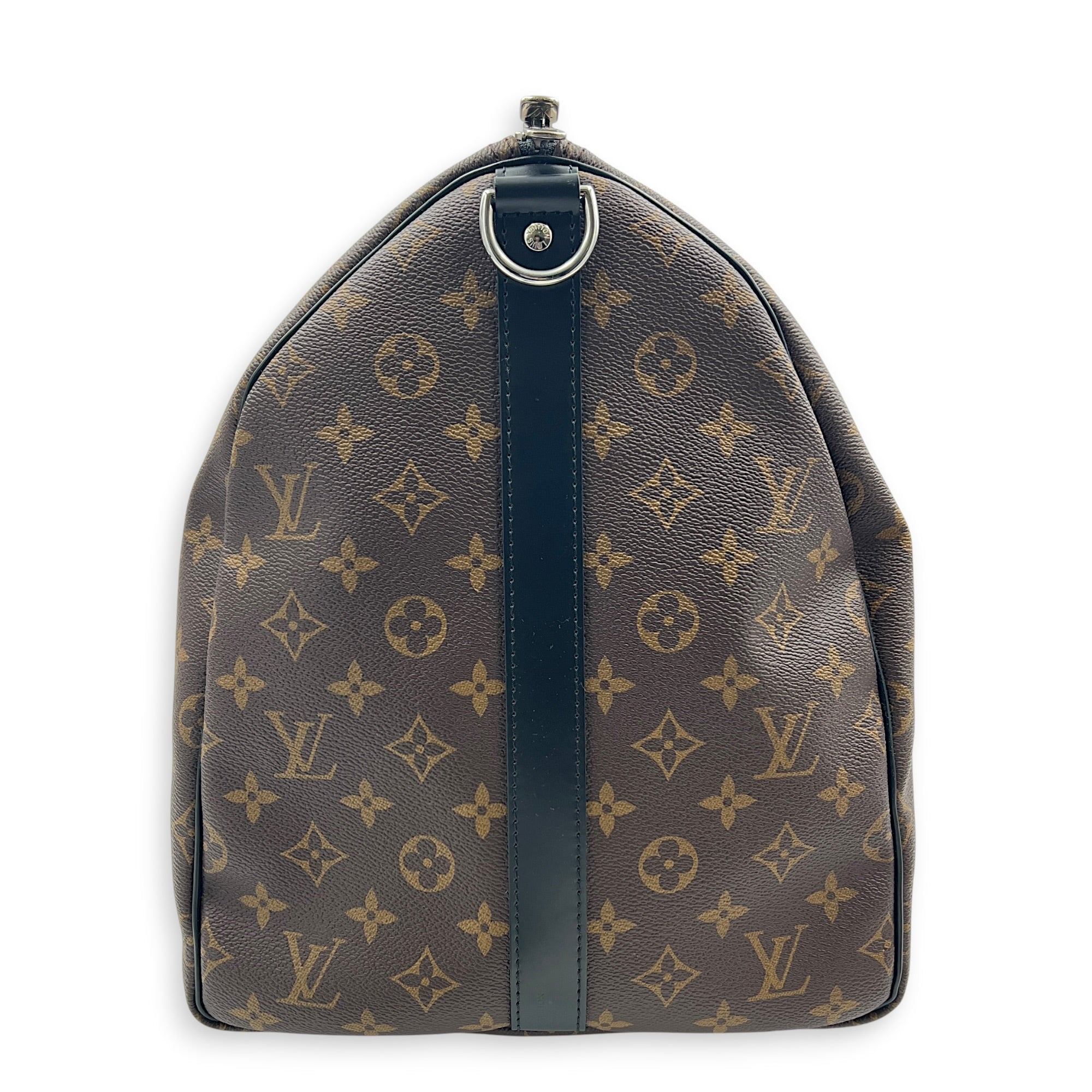 Keepall 55 Brown Top Handle Bag in Monogram Coated Canvas, Silver hardware