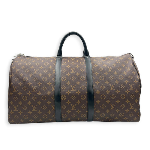 Keepall 55 Brown Top Handle Bag in Monogram Coated Canvas, Silver hardware