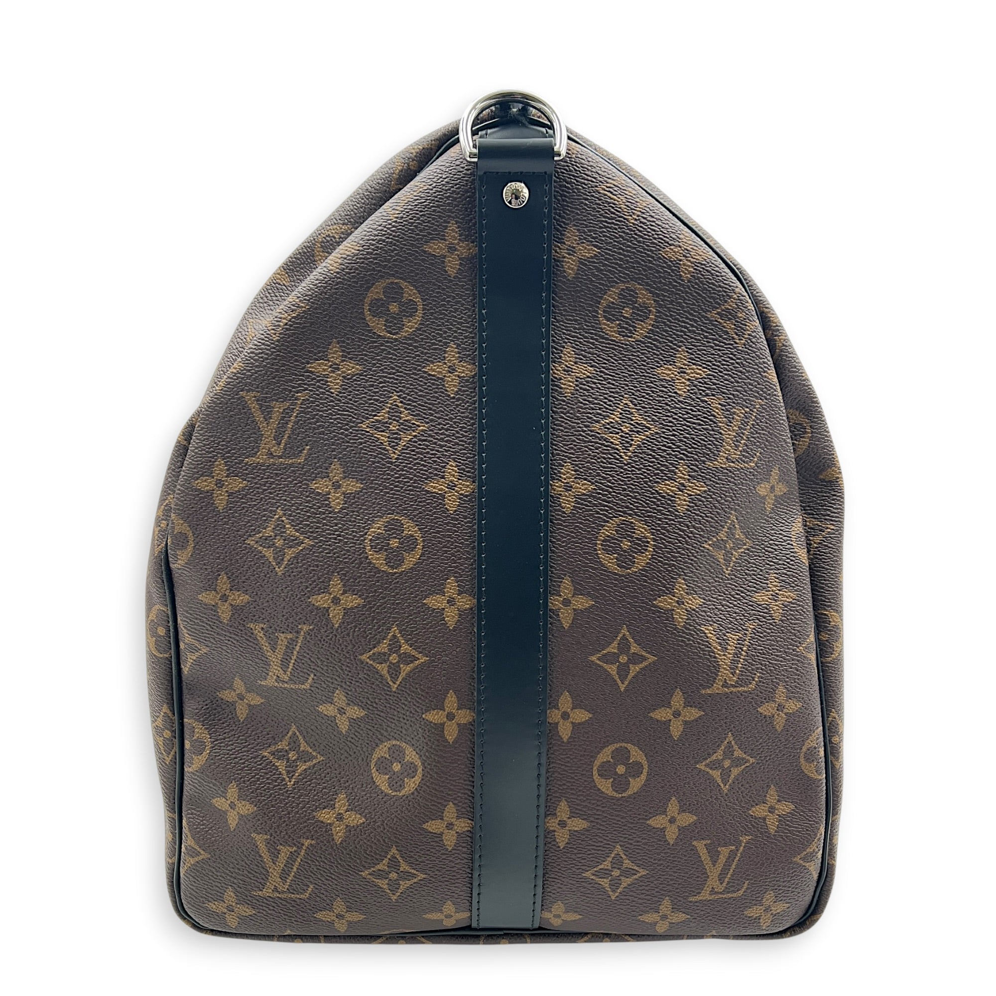 Keepall 55 Brown Top Handle Bag in Monogram Coated Canvas, Silver hardware