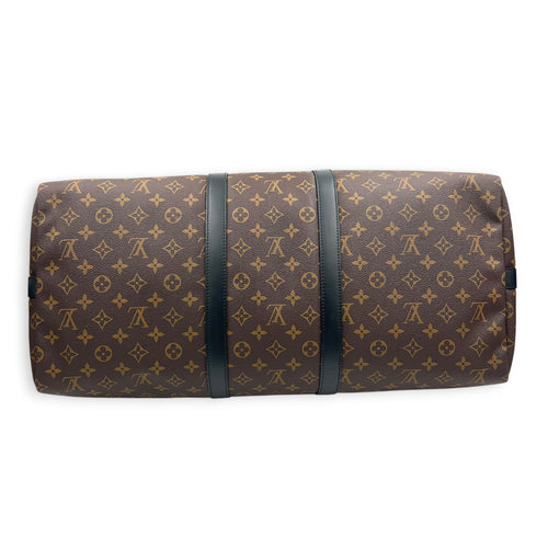 Keepall 55 Brown Top Handle Bag in Monogram Coated Canvas, Silver hardware