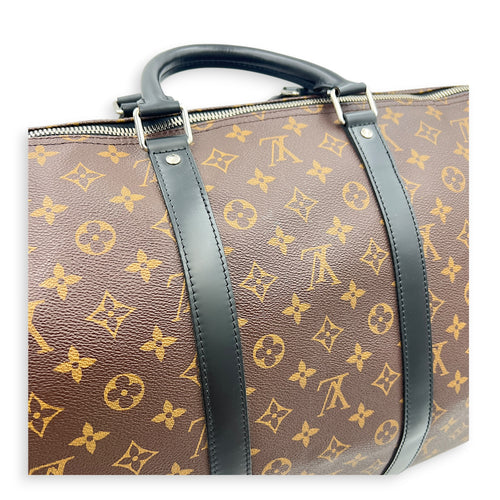 Keepall 55 Brown Top Handle Bag in Monogram Coated Canvas, Silver hardware