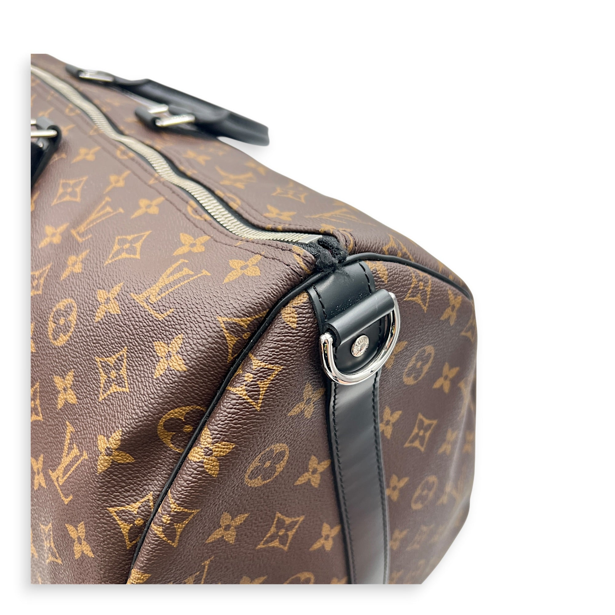 Keepall 55 Brown Top Handle Bag in Monogram Coated Canvas, Silver hardware