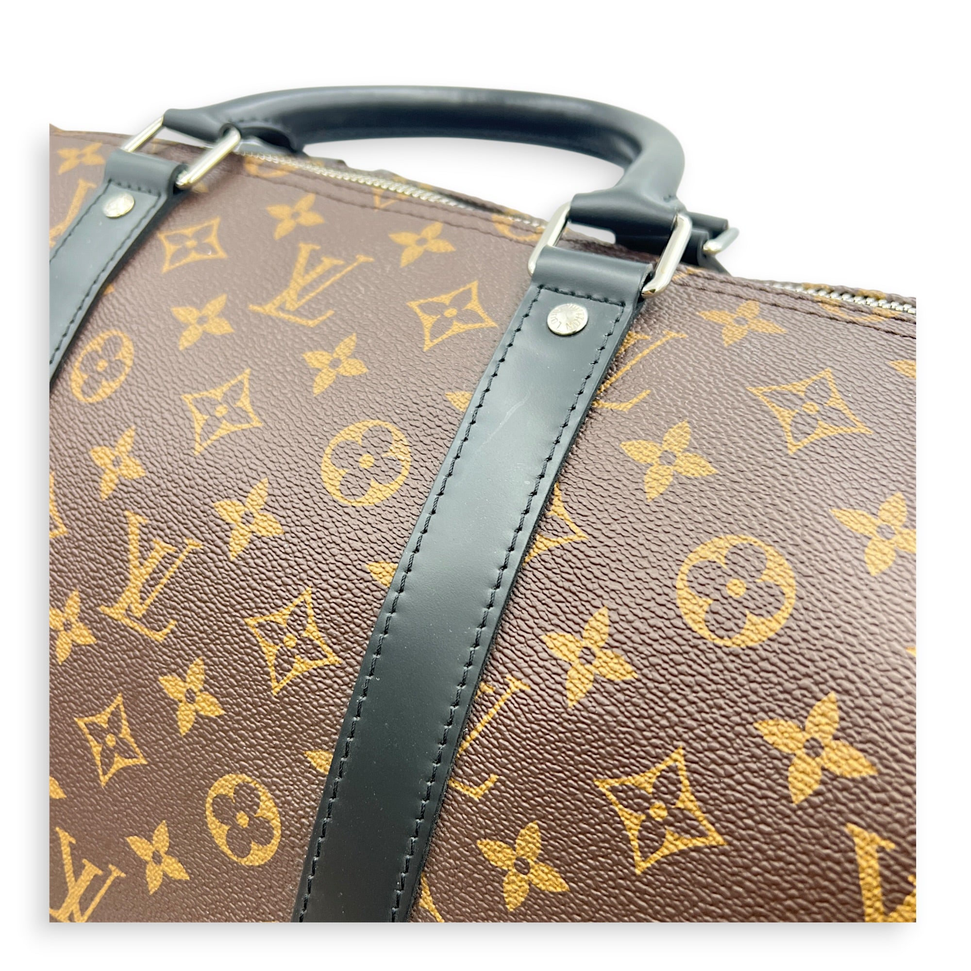 Keepall 55 Brown Top Handle Bag in Monogram Coated Canvas, Silver hardware