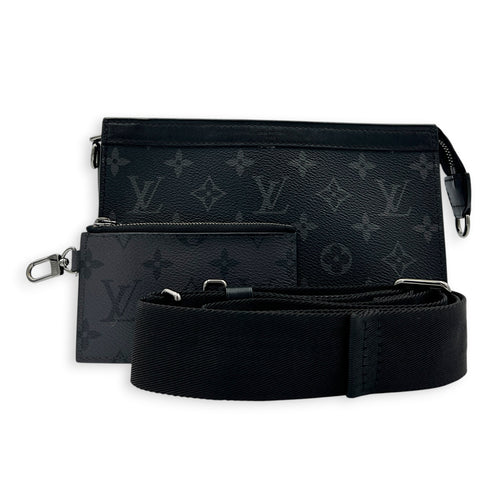 Gaston Black Crossbody Bag in Coated Canvas, Silver hardware