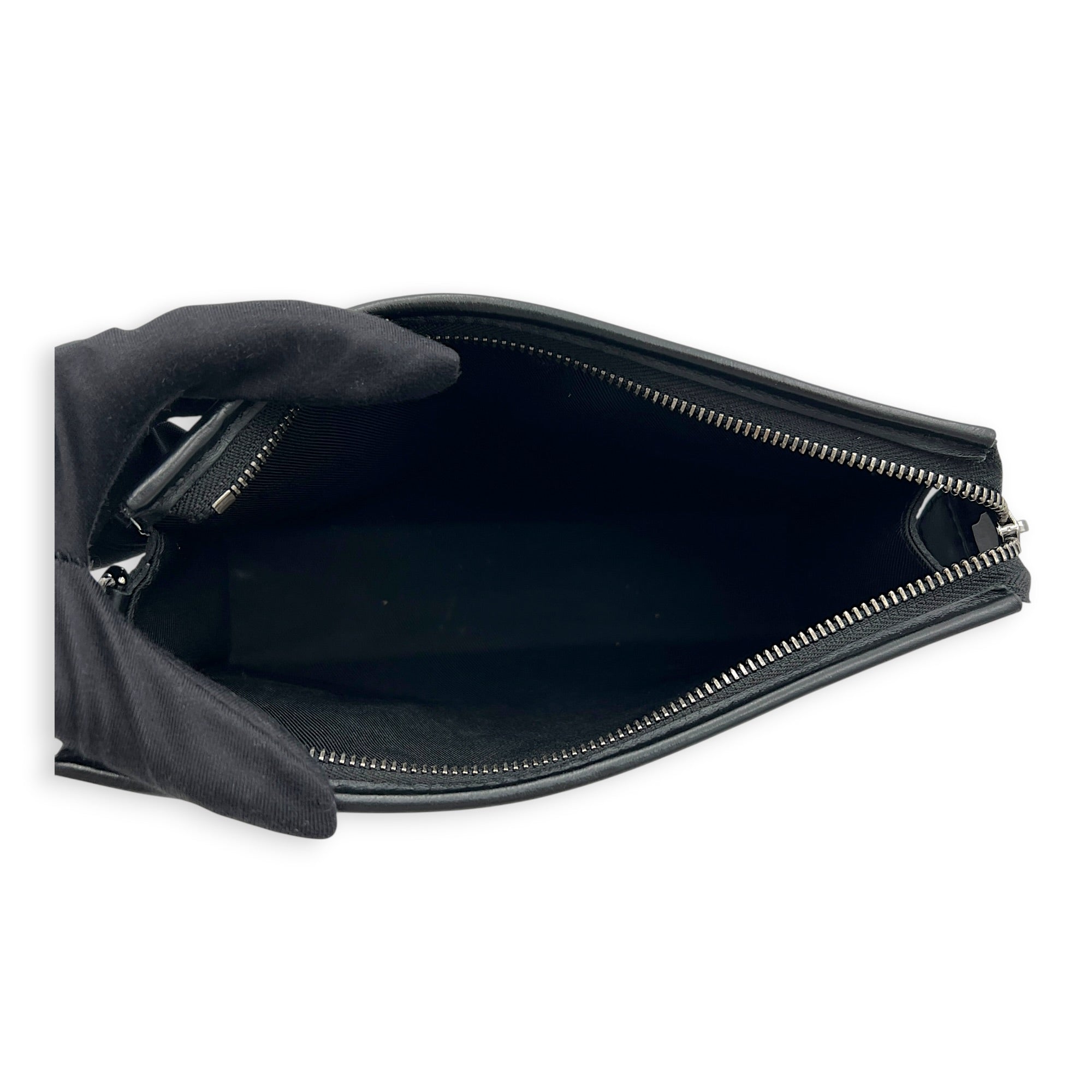 Gaston Black Crossbody Bag in Coated Canvas, Silver hardware