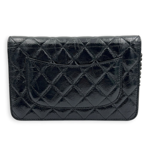 2.55 Black Wallet On Chain in Crinkled Patent, So Black hardware