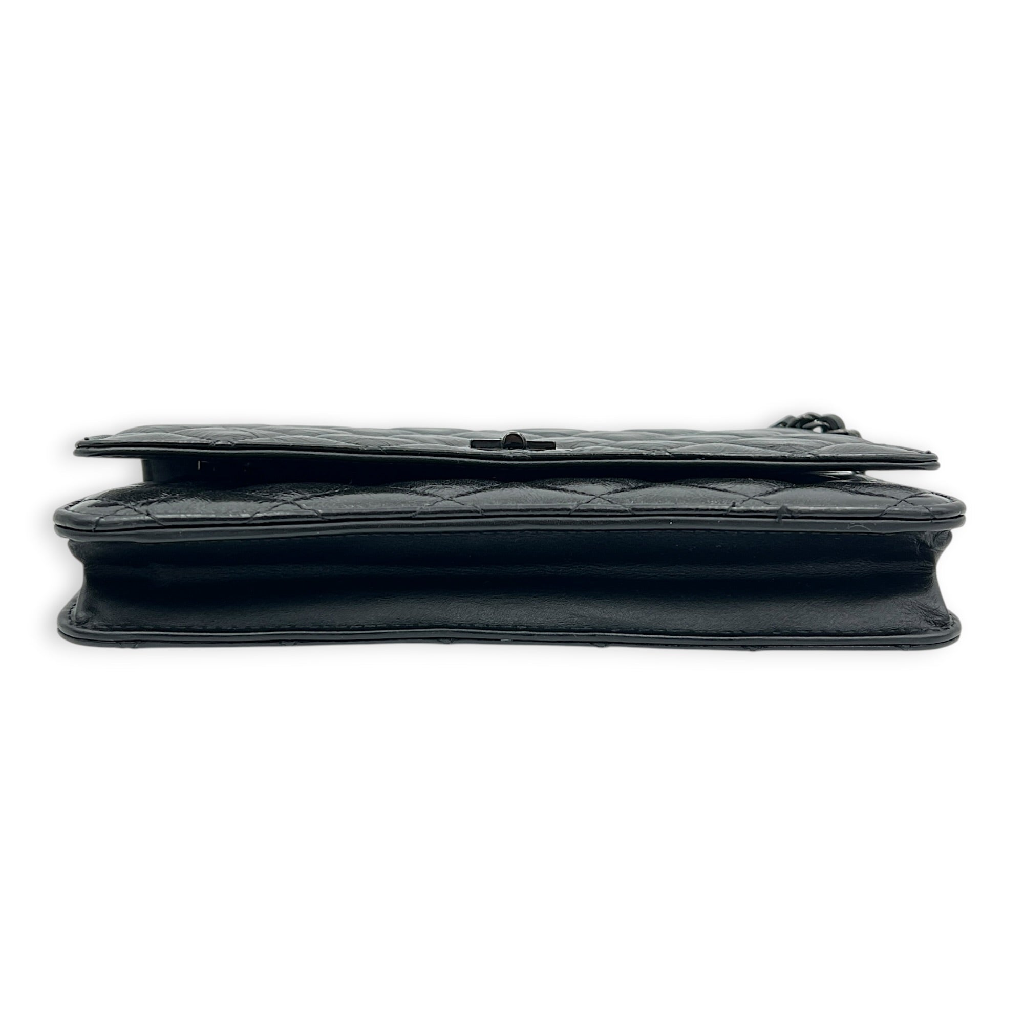 2.55 Black Wallet On Chain in Crinkled Patent, So Black hardware