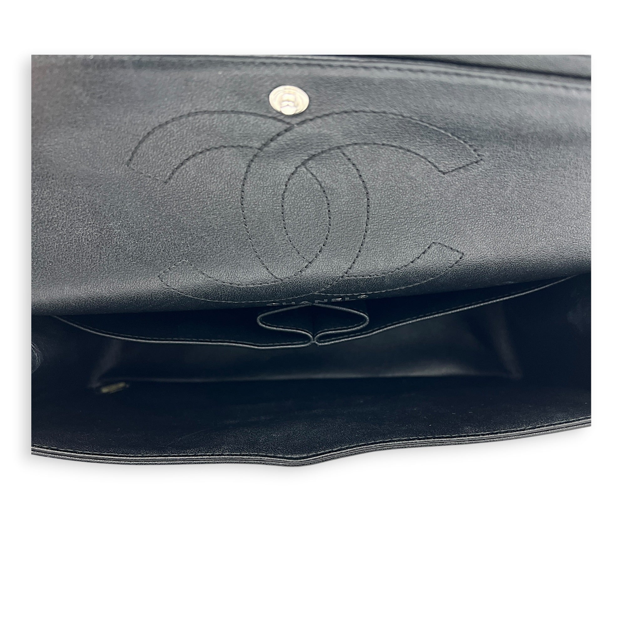 2.55 Medium Black Chevron Shoulder Bag in Calfskin, So Black hardware