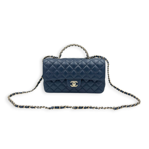 Classic 23A Crystal Blue Top Handle Bag in Lambskin, Gold hardware