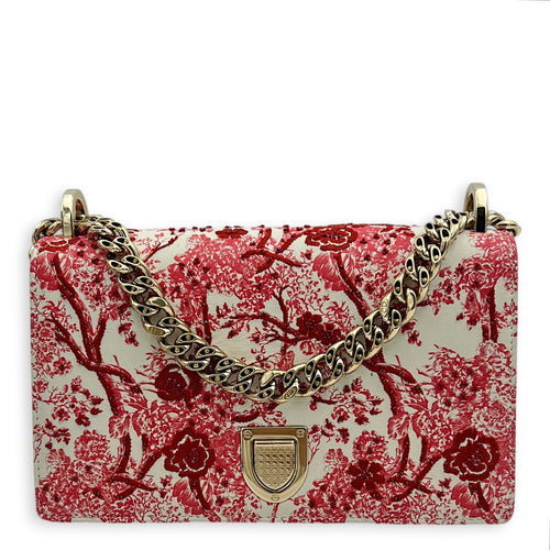 Diorama Red Toile de Jouy Shoulder Bag in Calfskin, Gold hardware
