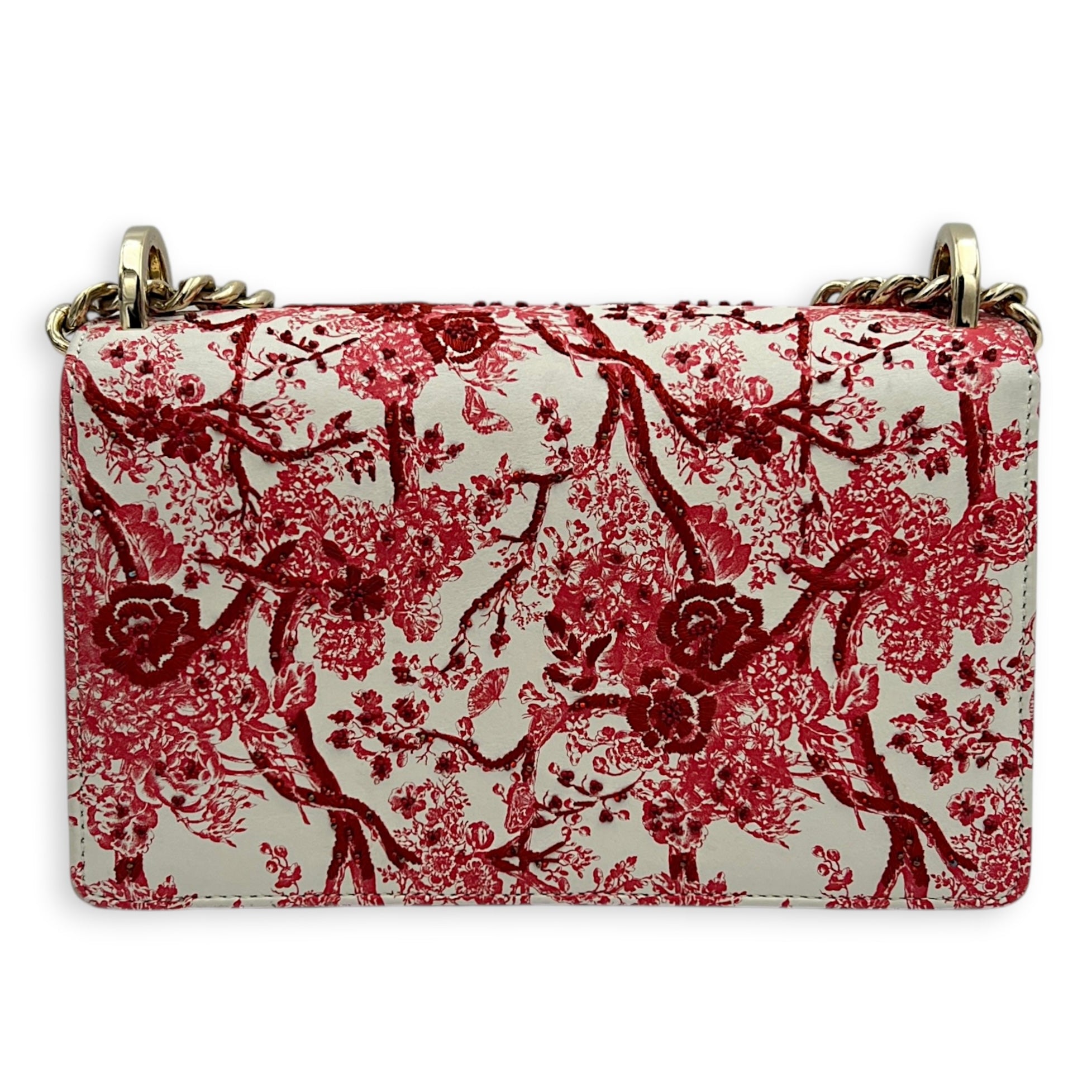 Diorama Red Toile de Jouy Shoulder Bag in Calfskin, Gold hardware