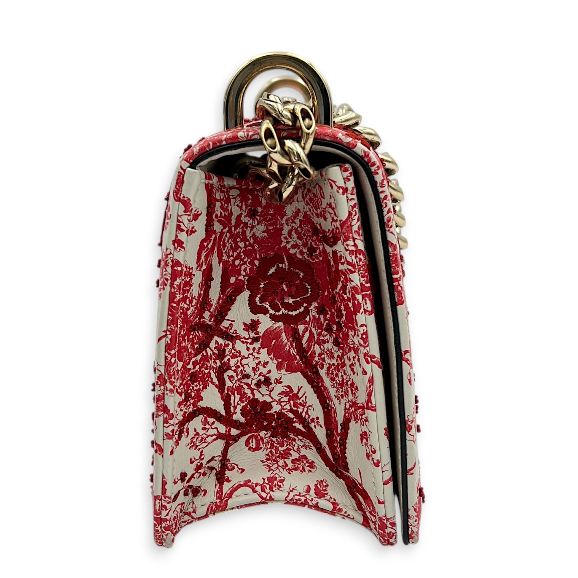 Diorama Red Toile de Jouy Shoulder Bag in Calfskin, Gold hardware