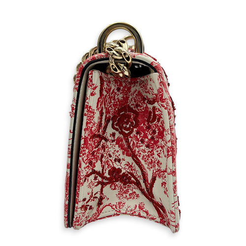 Diorama Red Toile de Jouy Shoulder Bag in Calfskin, Gold hardware