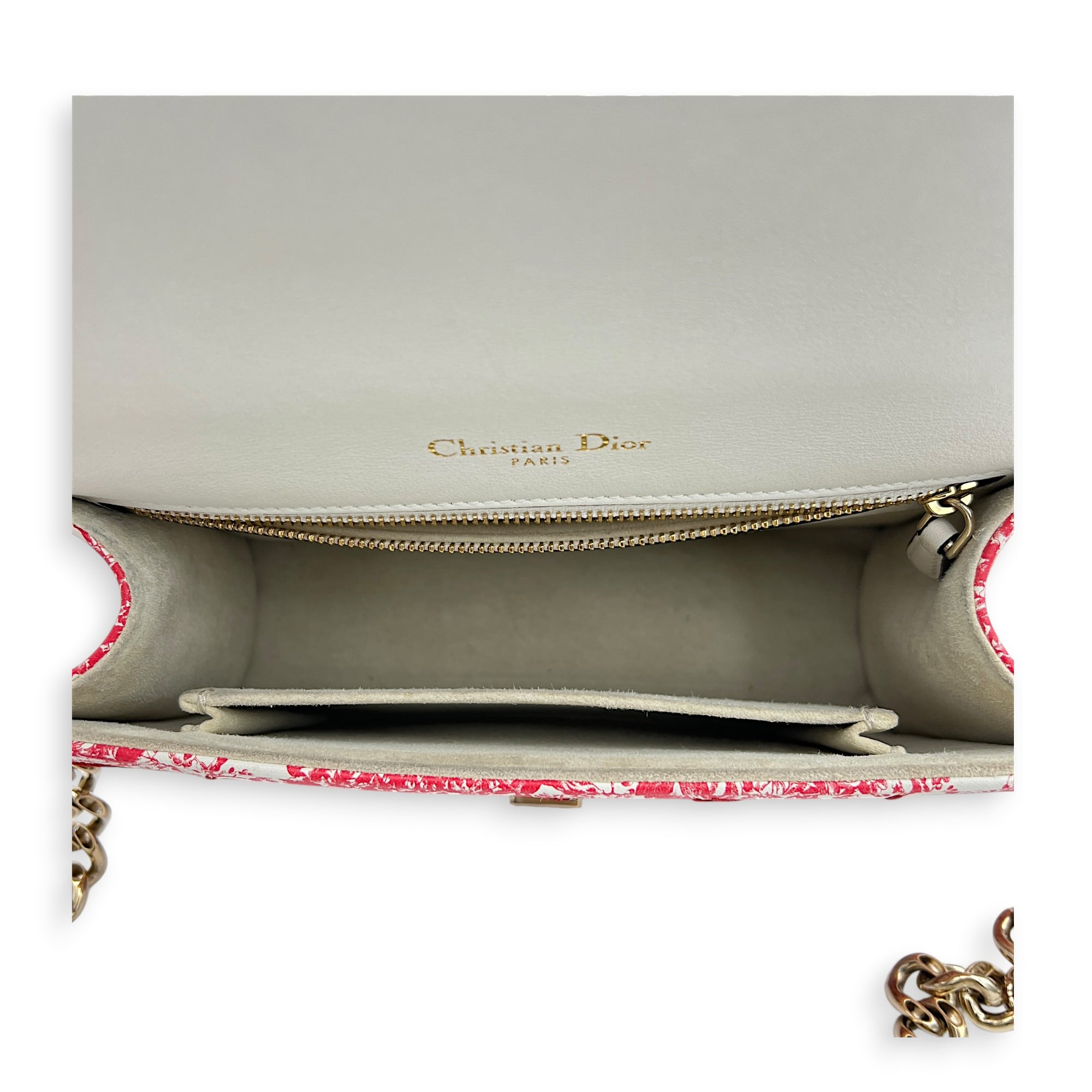 Diorama Red Toile de Jouy Shoulder Bag in Calfskin, Gold hardware