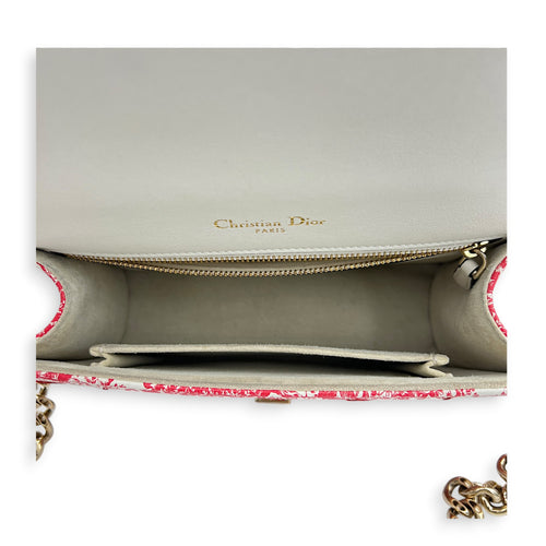 Diorama Red Toile de Jouy Shoulder Bag in Calfskin, Gold hardware
