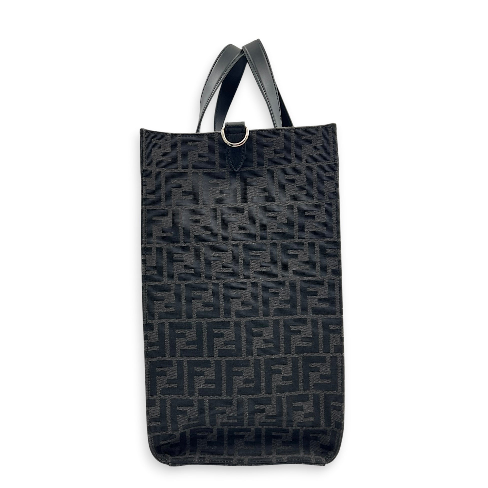 FF Shopper Black Top Handle Bag in Jacquard, Silver hardware