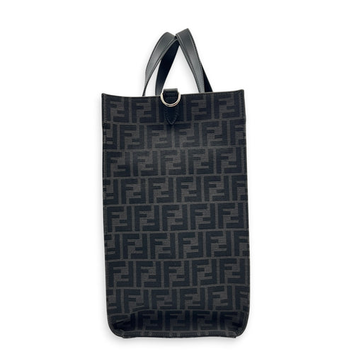 FF Shopper Black Top Handle Bag in Jacquard, Silver hardware