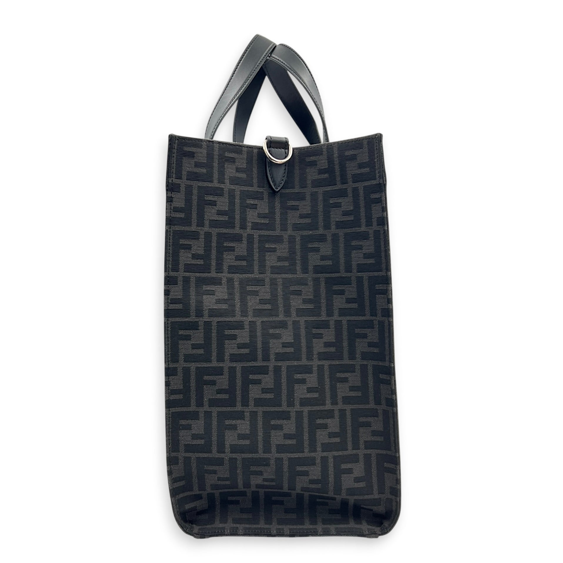 FF Shopper Black Top Handle Bag in Jacquard, Silver hardware