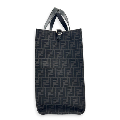 FF Shopper Black Top Handle Bag in Jacquard, Silver hardware
