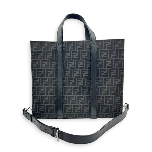 FF Shopper Black Top Handle Bag in Jacquard, Silver hardware