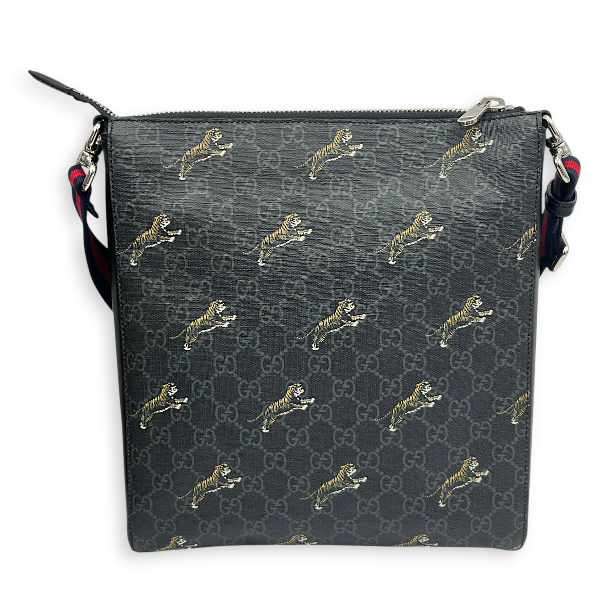 GG Supreme Black Crossbody Bag in Coated Canvas, Silver hardware