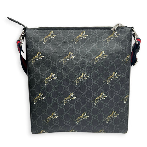 GG Supreme Black Crossbody Bag in Coated Canvas, Silver hardware