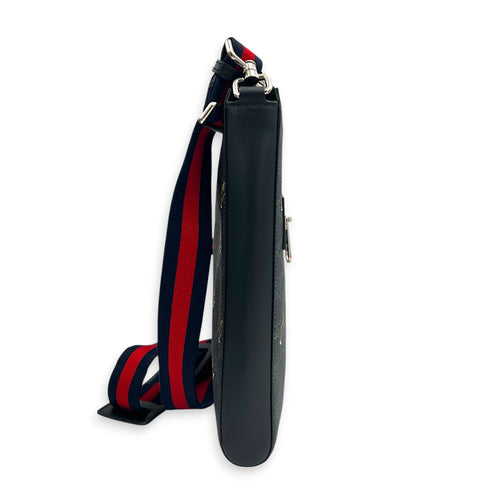 GG Supreme Black Crossbody Bag in Coated Canvas, Silver hardware