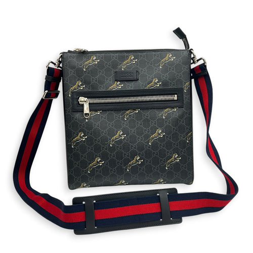 GG Supreme Black Crossbody Bag in Coated Canvas, Silver hardware