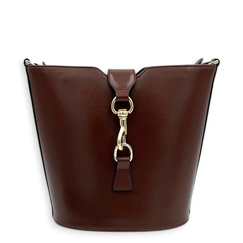 Bucket Bag Mini Brown Crossbody Bag in Calfskin, Silver hardware