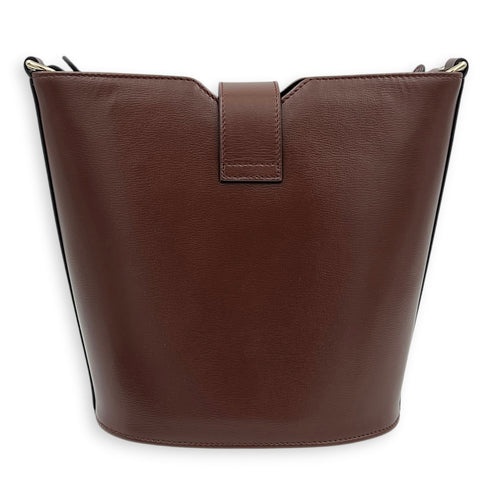 Bucket Bag Mini Brown Crossbody Bag in Calfskin, Silver hardware