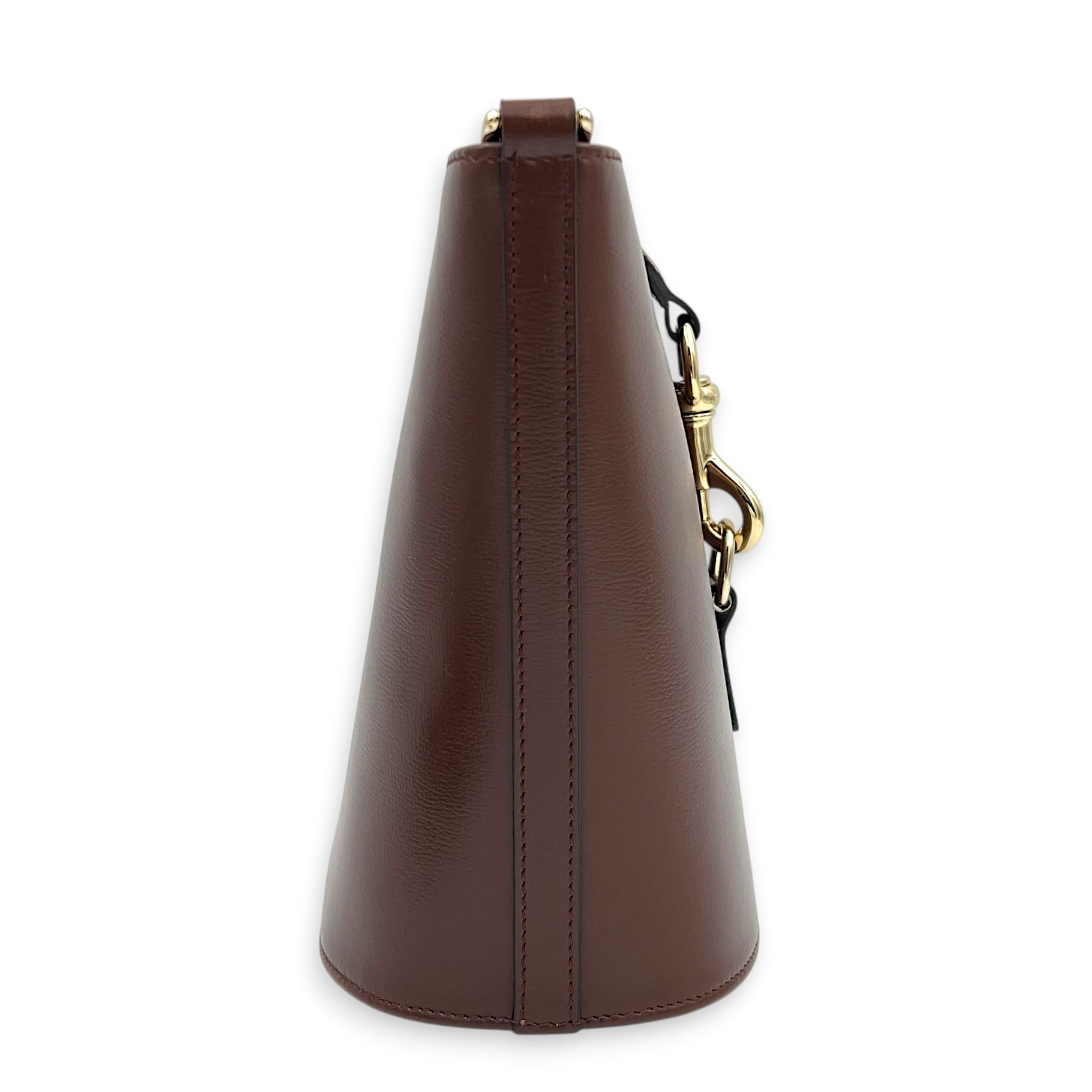 Bucket Bag Mini Brown Crossbody Bag in Calfskin, Silver hardware