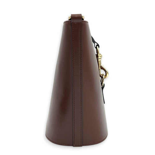Bucket Bag Mini Brown Crossbody Bag in Calfskin, Silver hardware