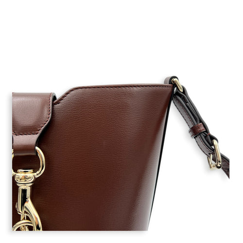 Bucket Bag Mini Brown Crossbody Bag in Calfskin, Silver hardware
