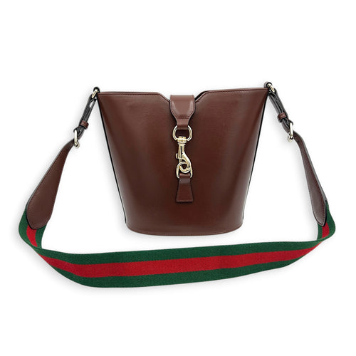Bucket Bag Mini Brown Crossbody Bag in Calfskin, Silver hardware