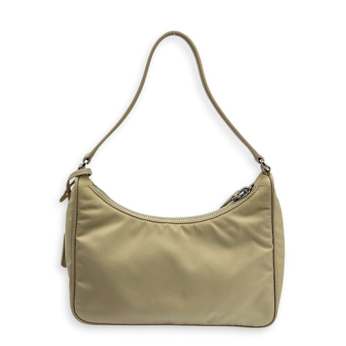 Re-Nylon Beige Shoulder Bag in Nylon, Silver hardware