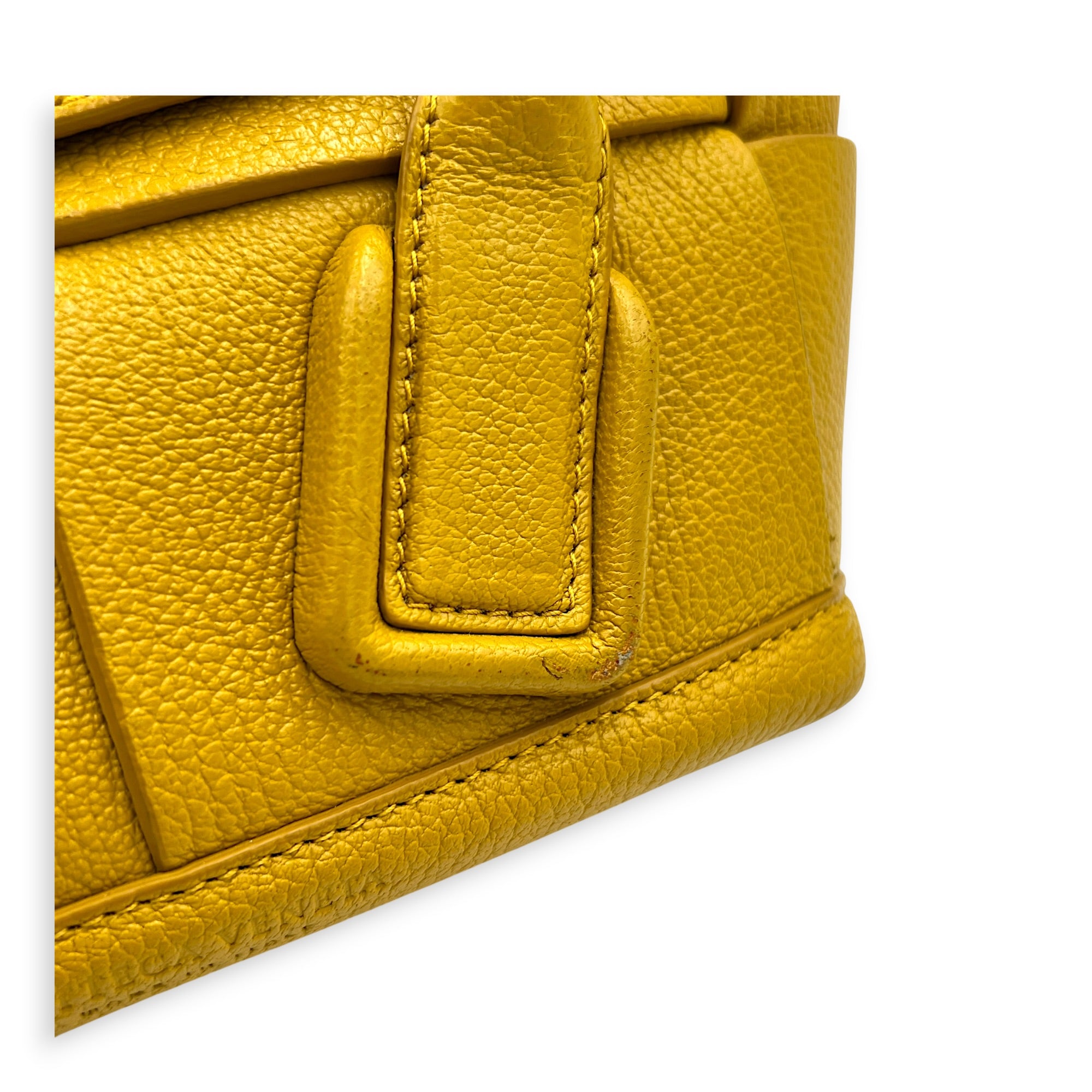Arco Yellow Top Handle Bag in Calfskin, Silver hardware